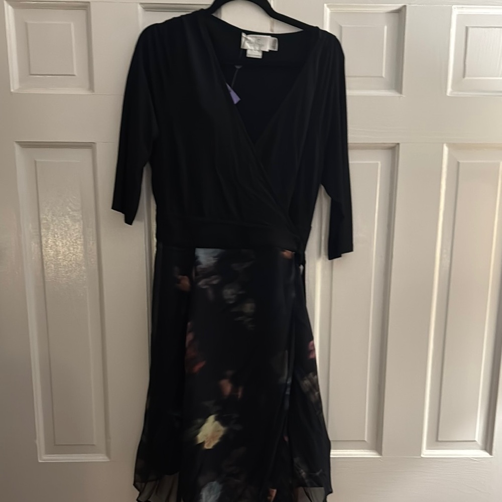 Seraphine Maternity Black Wrap Dress V-neck 3/4 Sleeve Cocktail